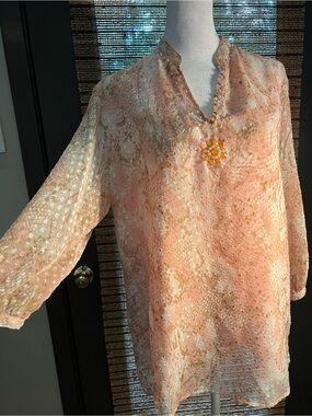Beaded Burnout Tunic Blouse 12 Boho 70s Retro